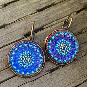 Nieuwe knopoorbellen Tsjechisch glas, boho hangoorbellen, vintage sieraden, oorbellen Tsjechisch glas, boho hippieoorbellen, uniek cadeau voor haar
