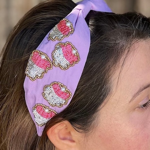 Beautiful lilac statement headband, Handmade Knot Headband, Wide Knot Headband, Embellished Knot Headband, Seed Bead Headband, gifts for her