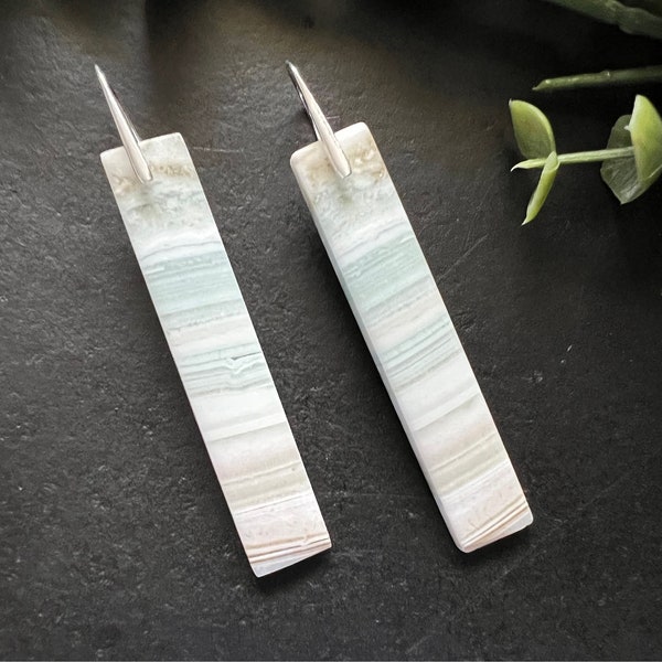 Green Lace Agate Statement Earrings: Sterling Silver Dangle Earrings