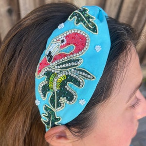 Diadema de pelícano, diadema de nudo con cuentas de declaración, diadema de nudo hecha a mano, diadema de nudo ancho, diadema de nudo adornada, diadema de cuentas de semillas