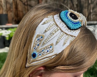 Evil eye jeweled velvet headband new EVIL EYE Gold Turquoise Headband - Velvet / Golden / Yellow  main image 3