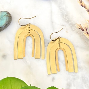 Statement earrings,brass geometric arch earrings, Modern brass earrings, raw brass earrings, gold dangles