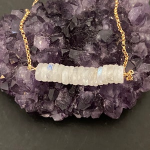 Moonstone necklace, gemstone necklace, gifts for her, 14k gold filled chain, Bar Pendant Necklace, Layering Necklace, Minimalist Jewelry