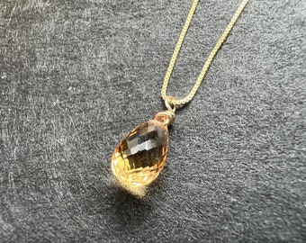 Dainty Citrine pendant , gifts for her, AAA micro faceted crystal, layering necklace, 14k gold chain, November birthday gift