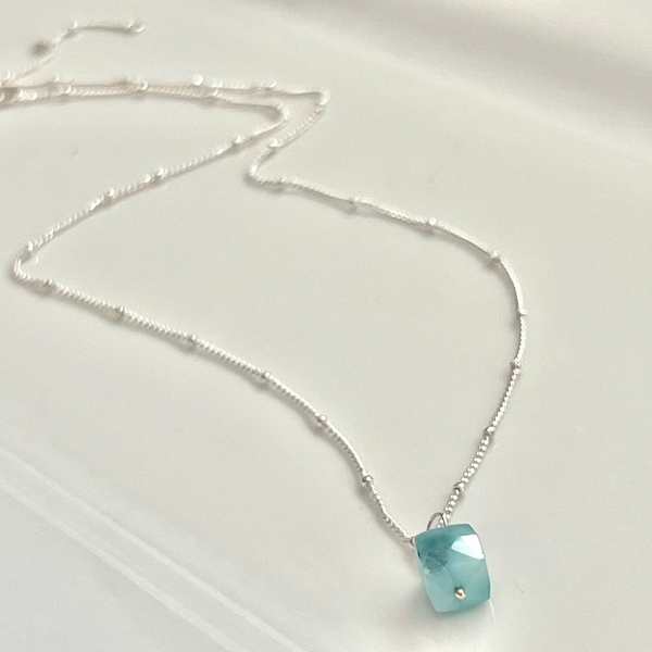 Genuine Larimar pendant, layering necklace, 925 sterling silver chain, adjustable chain, natural stone pendant, minimalist pendant