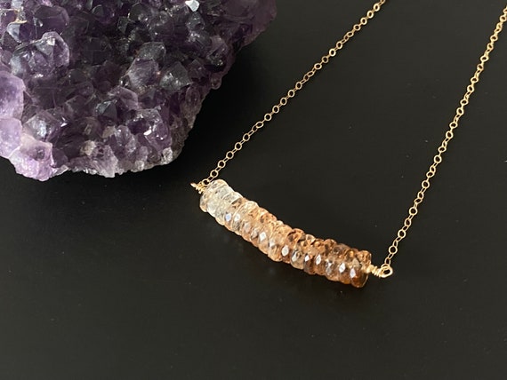 Imperial Topaz Bar Necklace: 14k Gold Filled, November Birthstone