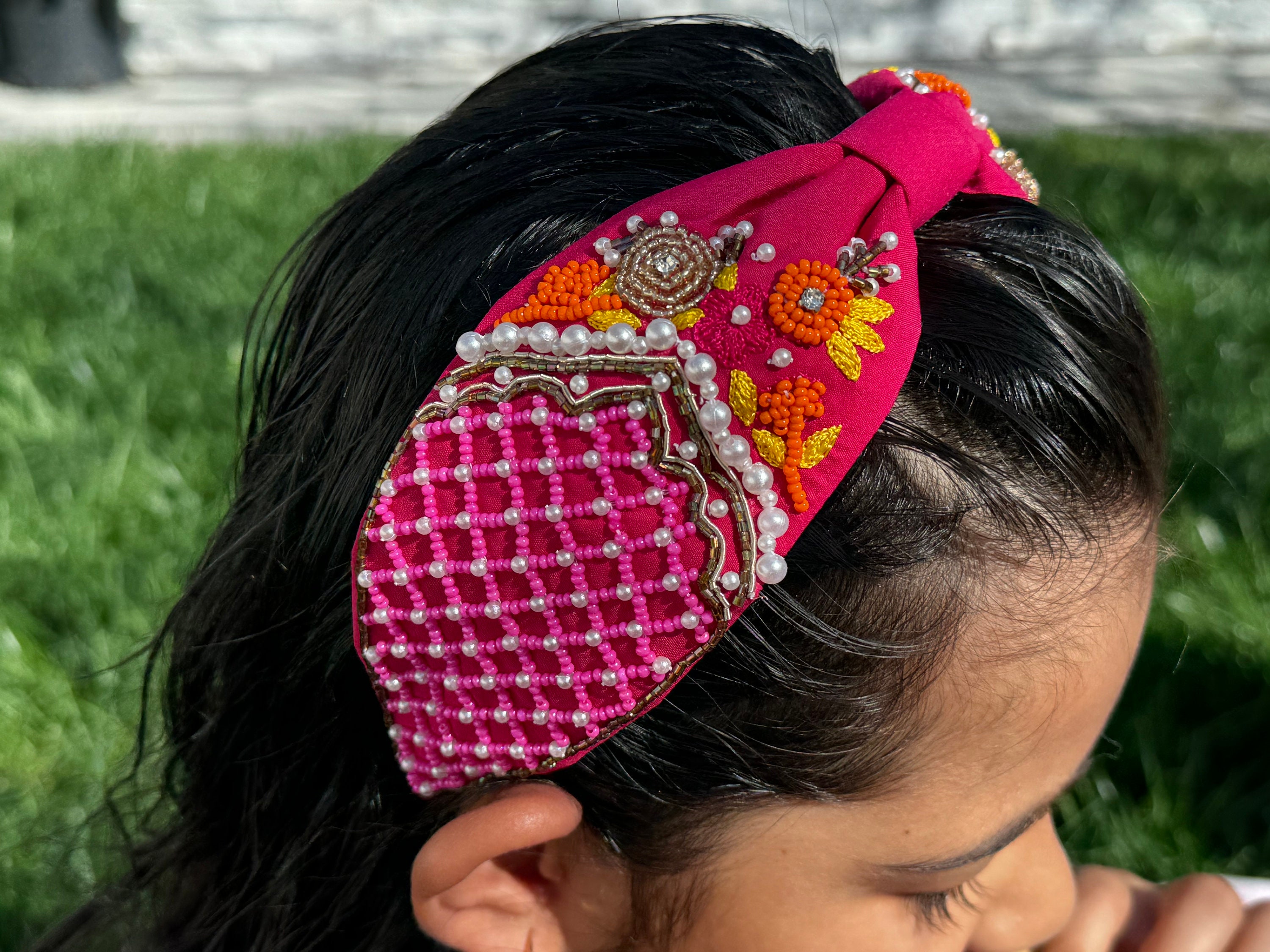 new La Belle fuchsia beaded headband La Bella Fuchsia Pink Sequin Headband | Mercari main image 4
