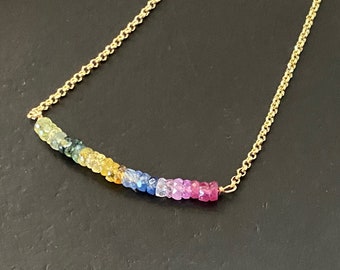 Sapphire beaded necklace, gemstone necklace, bar necklace, ombré necklace, dainty necklace