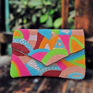 Multicolor beaded clutch , Handmade Beaded Handbag, Beaded Clutch, Party Evening Bag, Gift for Her, Wedding purse