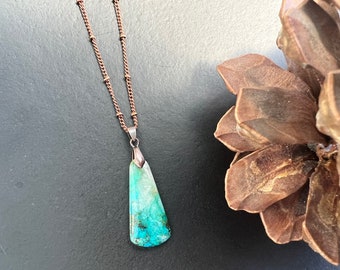 Chrysocolla pendant , gifts for her, layering necklace, antique bronze chain, natural stone pendant, one of a kind
