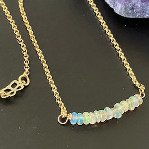 Opal bar necklace, gemstone necklace, anxiety relief necklace, October birthstone, layering necklace