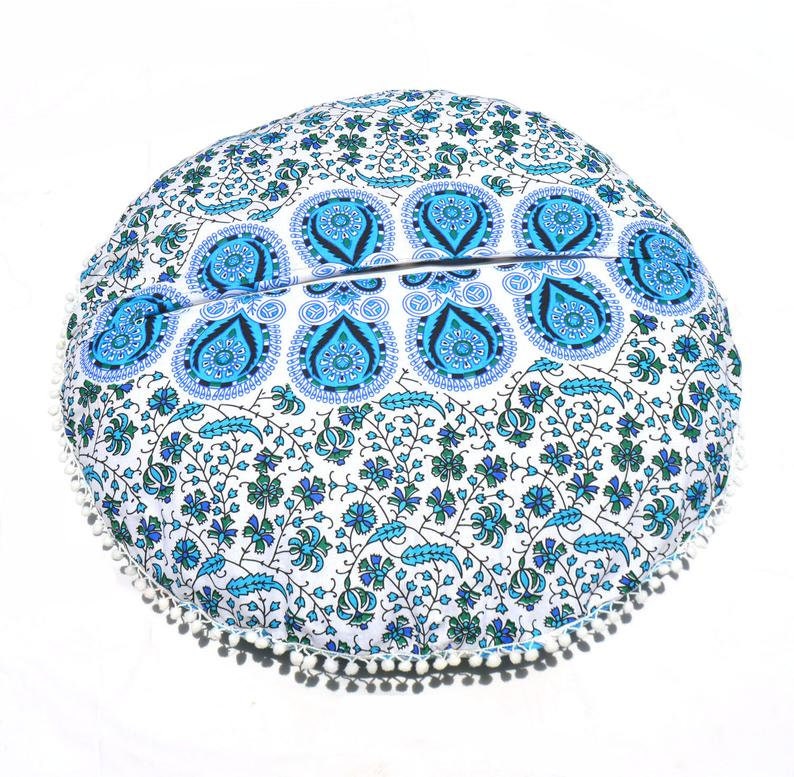 Large Floor Cushion Mandala Indian Round Pillow Case Bohemian Cotton Ottoman Pouf Cover Indian Handmade Mandala Floor Cushion Pillow Cover