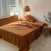 Rust Brown 100% Organic Washed Cotton Bed Sheet set with Pillow Cases Full/Queen Bed Cover Flat Fitted Bed Sheets Set