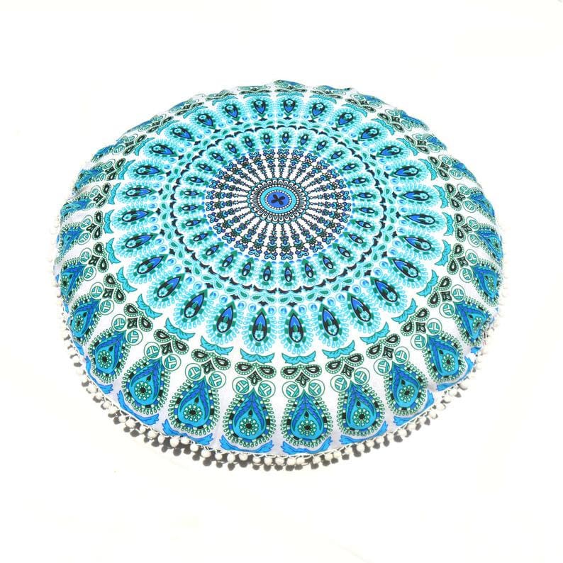 Large Floor Cushion Mandala Indian Round Pillow Case Bohemian Cotton Ottoman Pouf Cover Indian Handmade Mandala Floor Cushion Pillow Cover