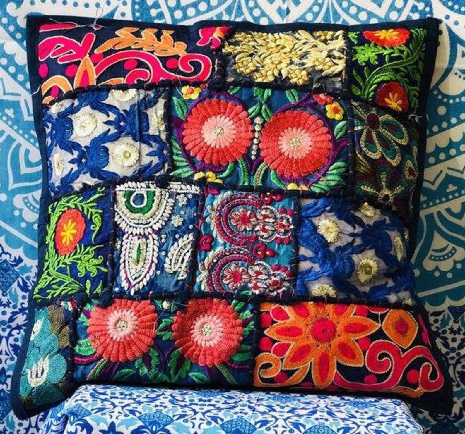 Bohemian Pillow Cover Boho Cushion Cover Handmade Colorful Etsy