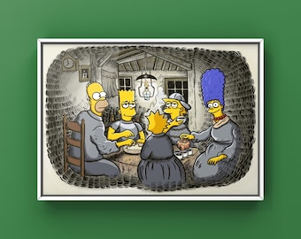 The Simpsons Poster Print,  Vincent van Gogh,  The Potato Eaters, Urban Wall Art, New Home Gift, Illustration