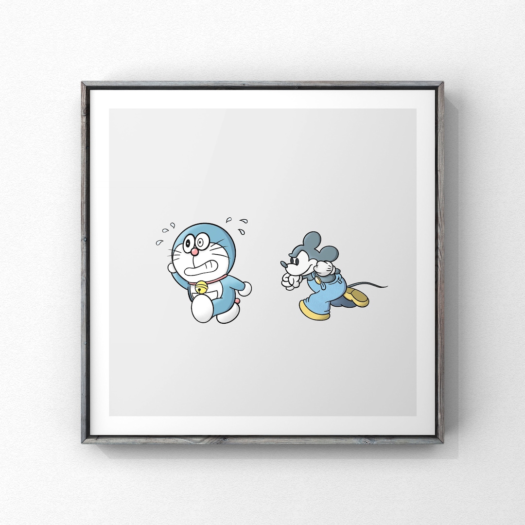Doraemon and Mickey Mouse Print Art, Minimalist Poster, Urban Wall