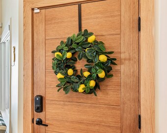 Amosfun Lemons Wreath Artificial Green Leaf Fruit Greenery Ribbon Garland Front Door Wall Hanging Wreath Garland for Party Wedding Home Decoration