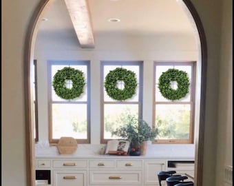 Realistic Artificial Boxwood Wreath 13" Indoor-Outdoor Wreath for Front Door, Wall Wreath, Window Decor Candle Ring -Hanging Farmhouse Decor