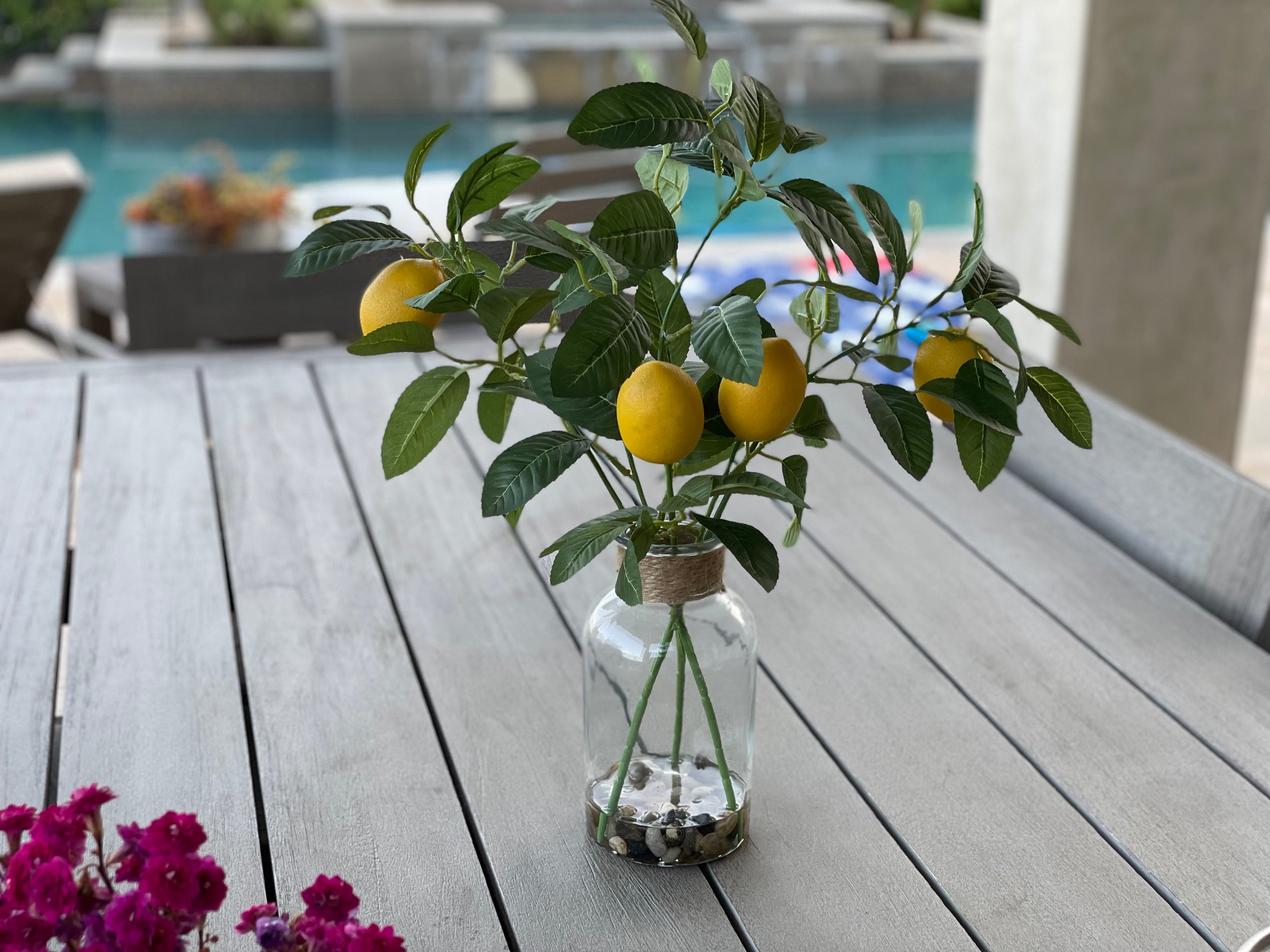 VOSAREA Arreglo de flores de limón Cesta colgante Cesta amarilla Plantas  artificiales al aire libre Floreros Decorativos Artificial Colgantes Planta