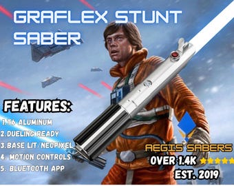 Sable láser acrobático inspirado en Graflex - Neopixel, balanceo suave, Bluetooth, entrenamiento