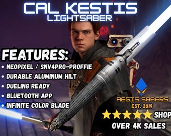 Sable de luz Neopixel de Cal Kestis: balanceo suave, recarga desde la empuñadura