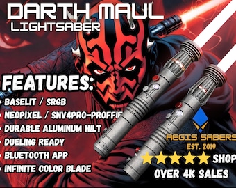 SABLE DE LUZ Neopixel/Baselit inspirado en Darth Maul: movimiento suave, controles de movimiento, aplicación Bluetooth
