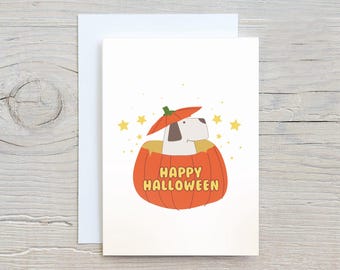 Halloween Dog in Pumpkin Card: Blank Inside