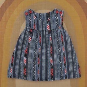 Vintage HealthTex Blue and Red Striped and Plaid Mini Dress Size 3T