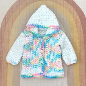 ヴィンテージベビーハンドニットネオンカラーフード付きカーディガン