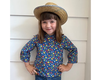 Vintage Floral Print Peter Pan Collar Blouse size Boho Bohemian Blouse