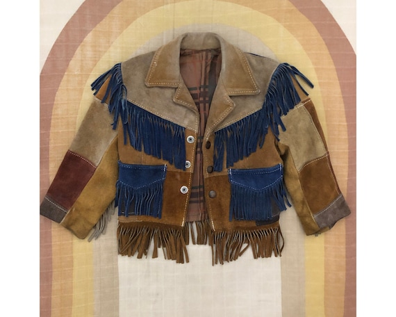 Children's Vintage Leather Suede Patchwork Fringe