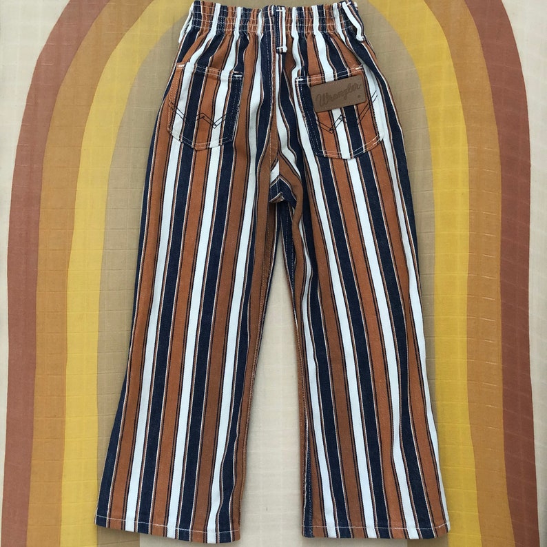 Kids Vintage 1970s Striped Wrangler Pants Striped Jeans Size 6