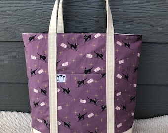 Purple Witch Cats Canvas Tote