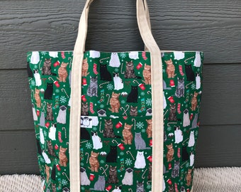 Christmas Cats Canvas Tote