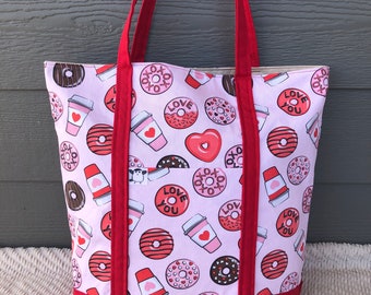 Valentine’s Day Coffee and Donuts Canvas Tote