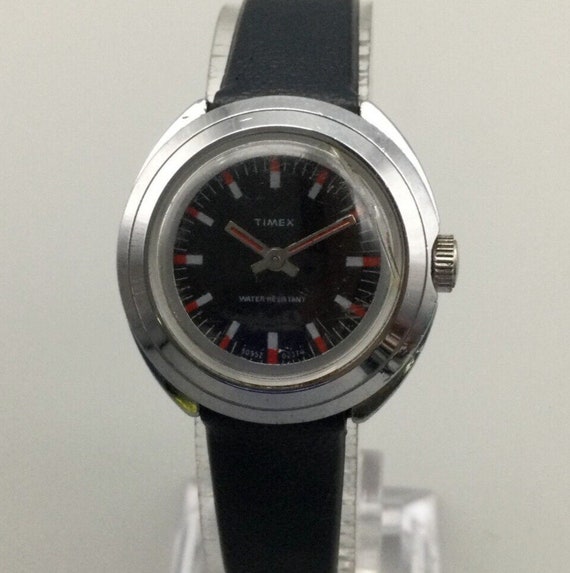 Vintage Timex Watch Women Silver Tone 1974 Black … - image 1