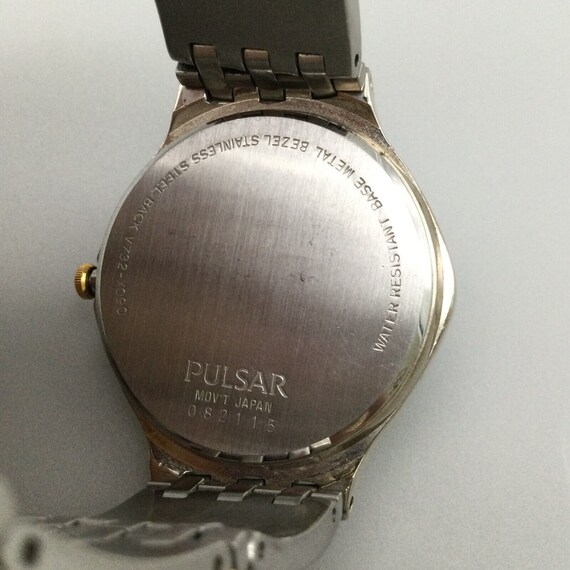 Vtg Pulsar Watch Men 35mm Silver Gold Two Tone Da… - image 8