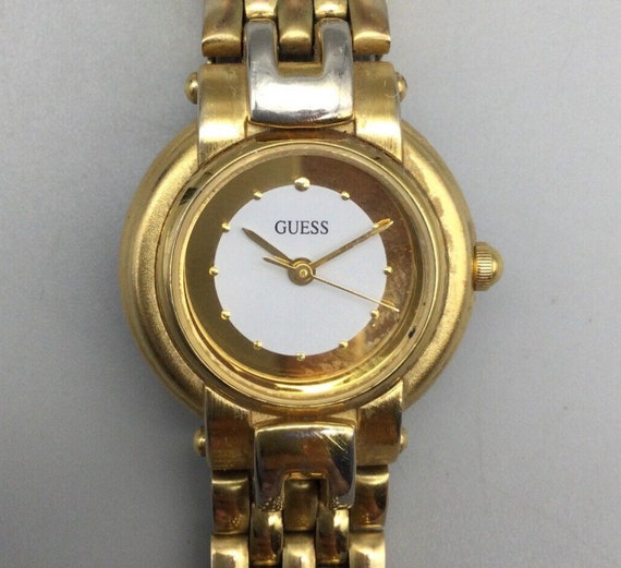 Vintage Guess Watch Women 25mm Gold White Tone Di… - image 1