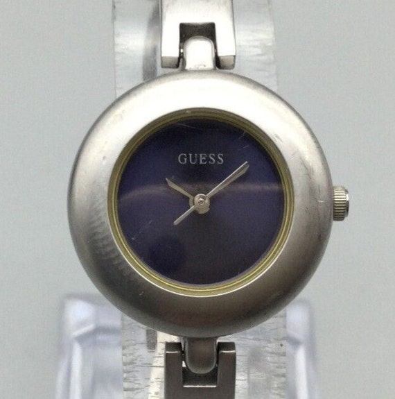 Vintage Guess Watch Women Silver Tone Round Purpl… - image 1