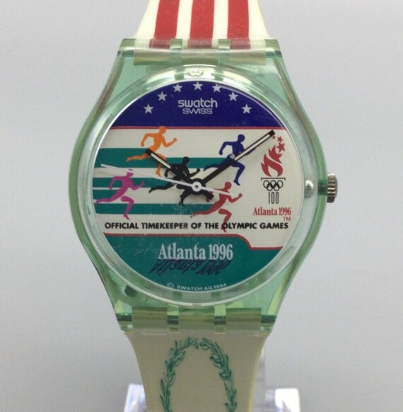 Vtg Swatch Olympic Watch Men Swiss Made Atlanta 1… - image 1