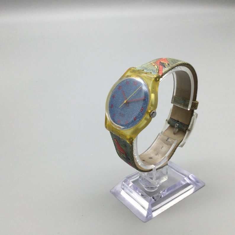 Vintage Swatch Watch Women 33mm Denim Dial Denim Loros Parrot New Battery image 4