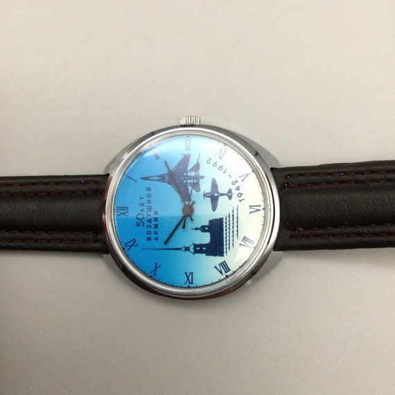 Vintage Raketa Watch Men Silver Tone Air Army Jub… - image 9