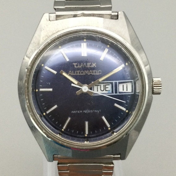 Vtg Timex Viscount Automatic Watch Men 34mm Blue … - image 1