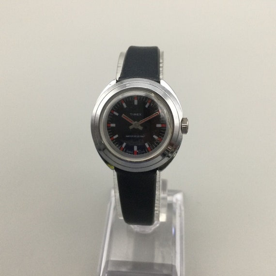 Vintage Timex Watch Women Silver Tone 1974 Black … - image 2