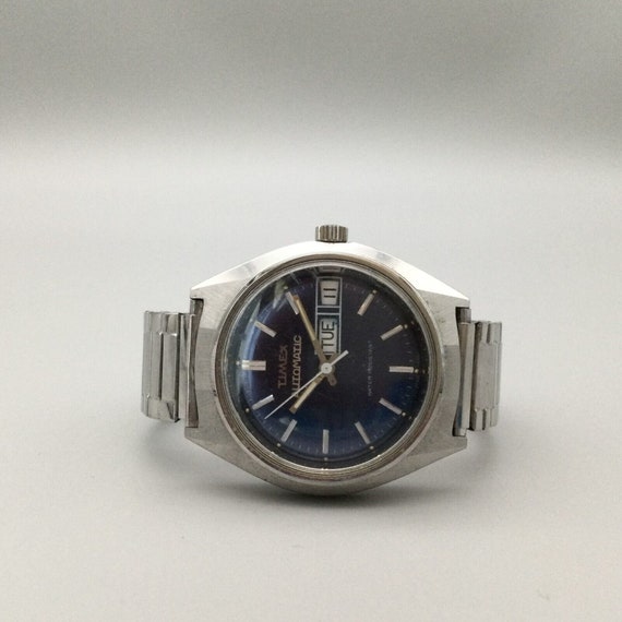 Vtg Timex Viscount Automatic Watch Men 34mm Blue … - image 7