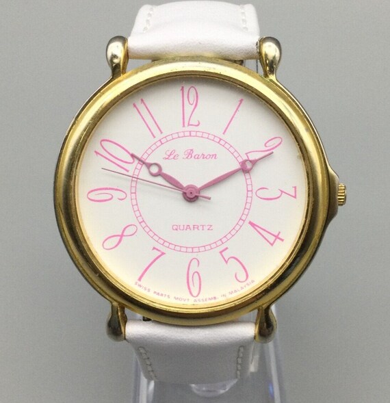 Vintage Le Baron Watch Women Gold Tone Pink Indice