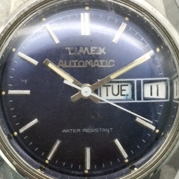 Vtg Timex Viscount Automatic Watch Men 34mm Blue … - image 4