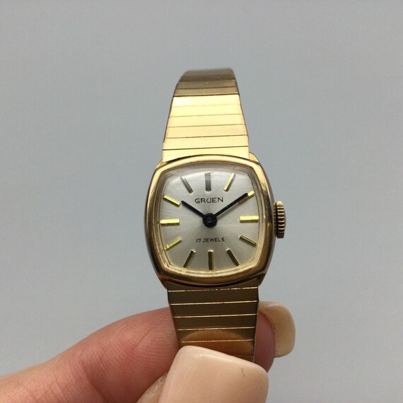 Vintage Gruen Watch Women 17mm Gold Tone 17 Jewel… - image 9