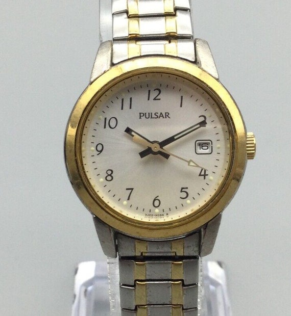 Vtg Pulsar Watch Women 26mm Silver Gold Two Tone D